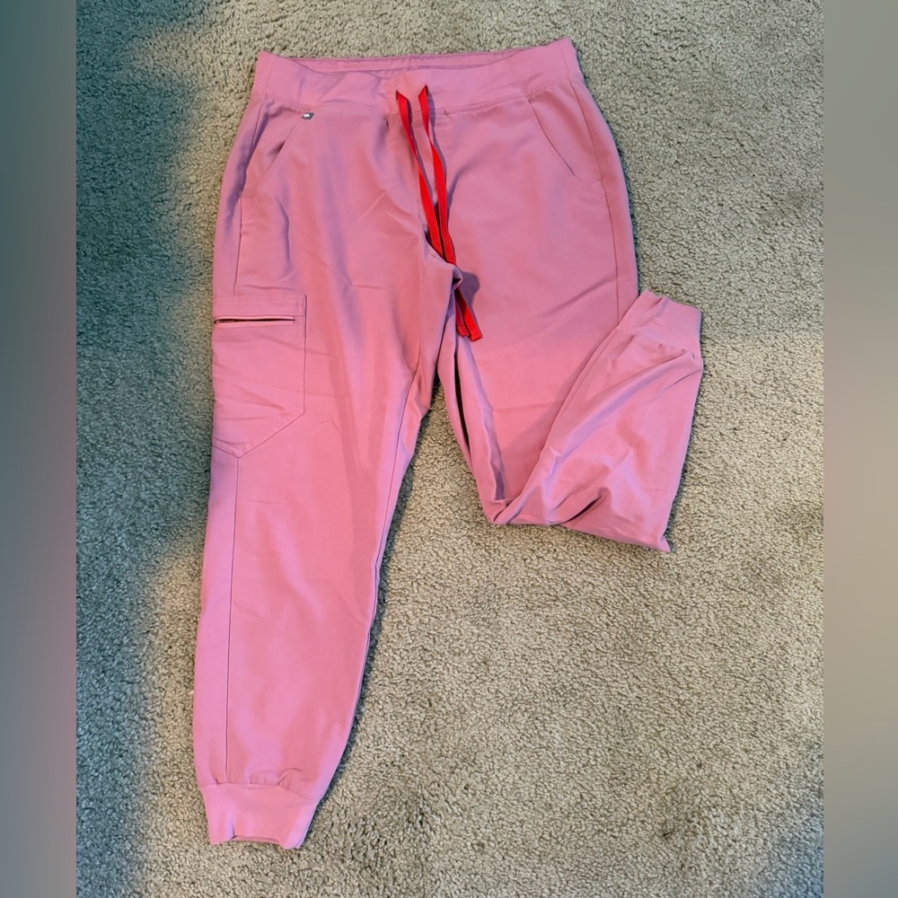 Figs Pink Joggers with Red Drawstring